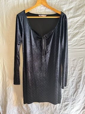 Modern Showgirl Black Velvet Glitter Studded Mini Dress / Tie-Front